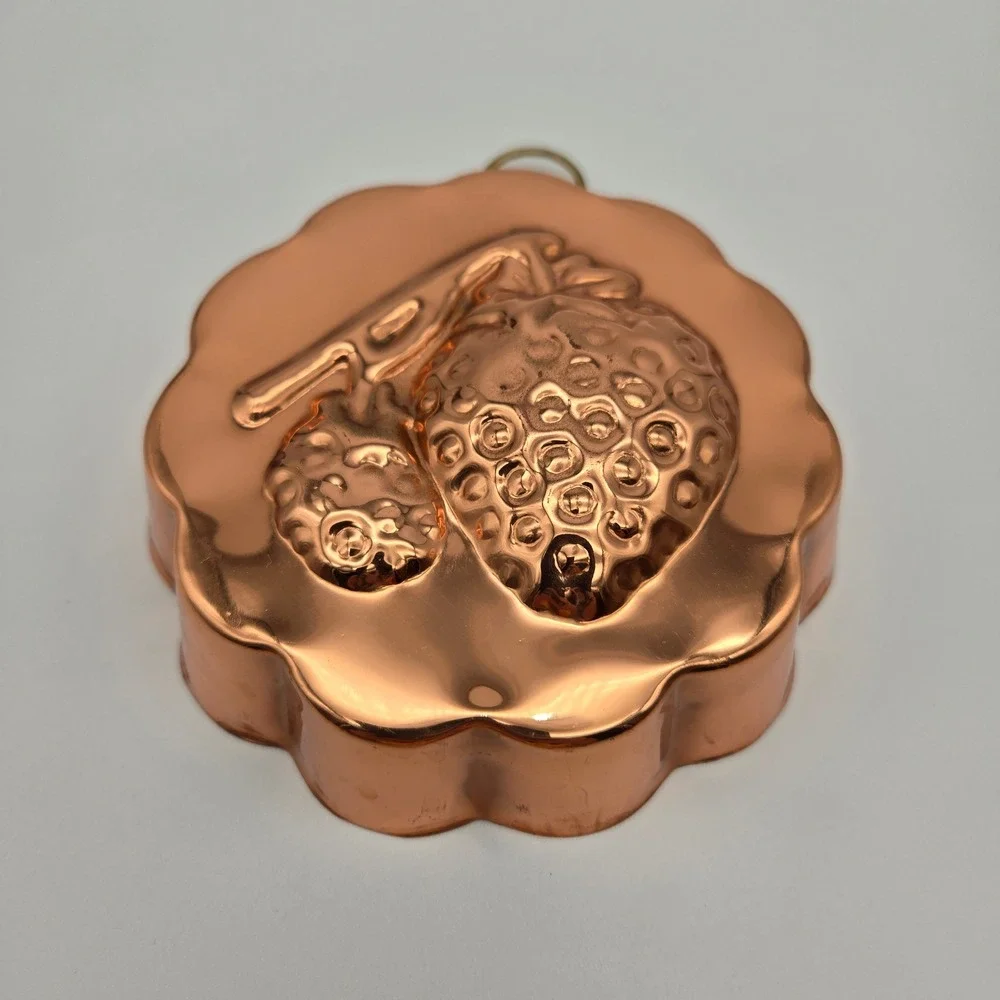 Vintage Copper Tin-Lined Strawberry Jello Mold Set of 4 Wall Decor Cottagecore
